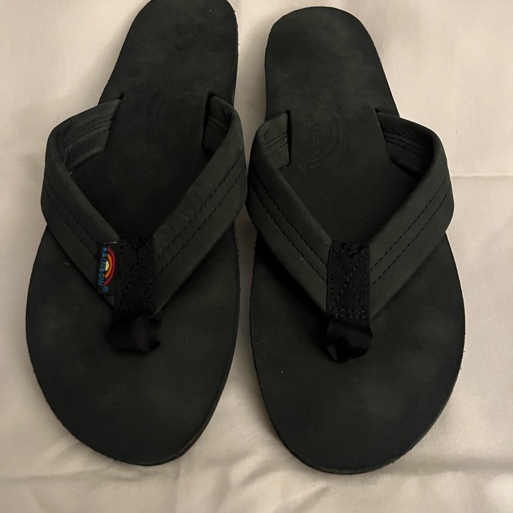 Black Rainbow Sandals - Leather, Arch Support, 1” Strap